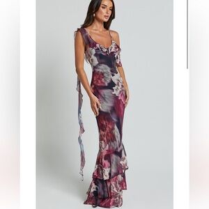 Showpo Riley Maxi Dress Asymmetrical Ruffle Size 6 Worn Once